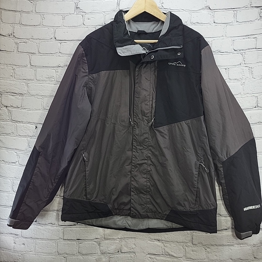 Eddie Bauer WeatherEdge Ski Jacket Mens Sz L Gray Black Winter Coat No Hood